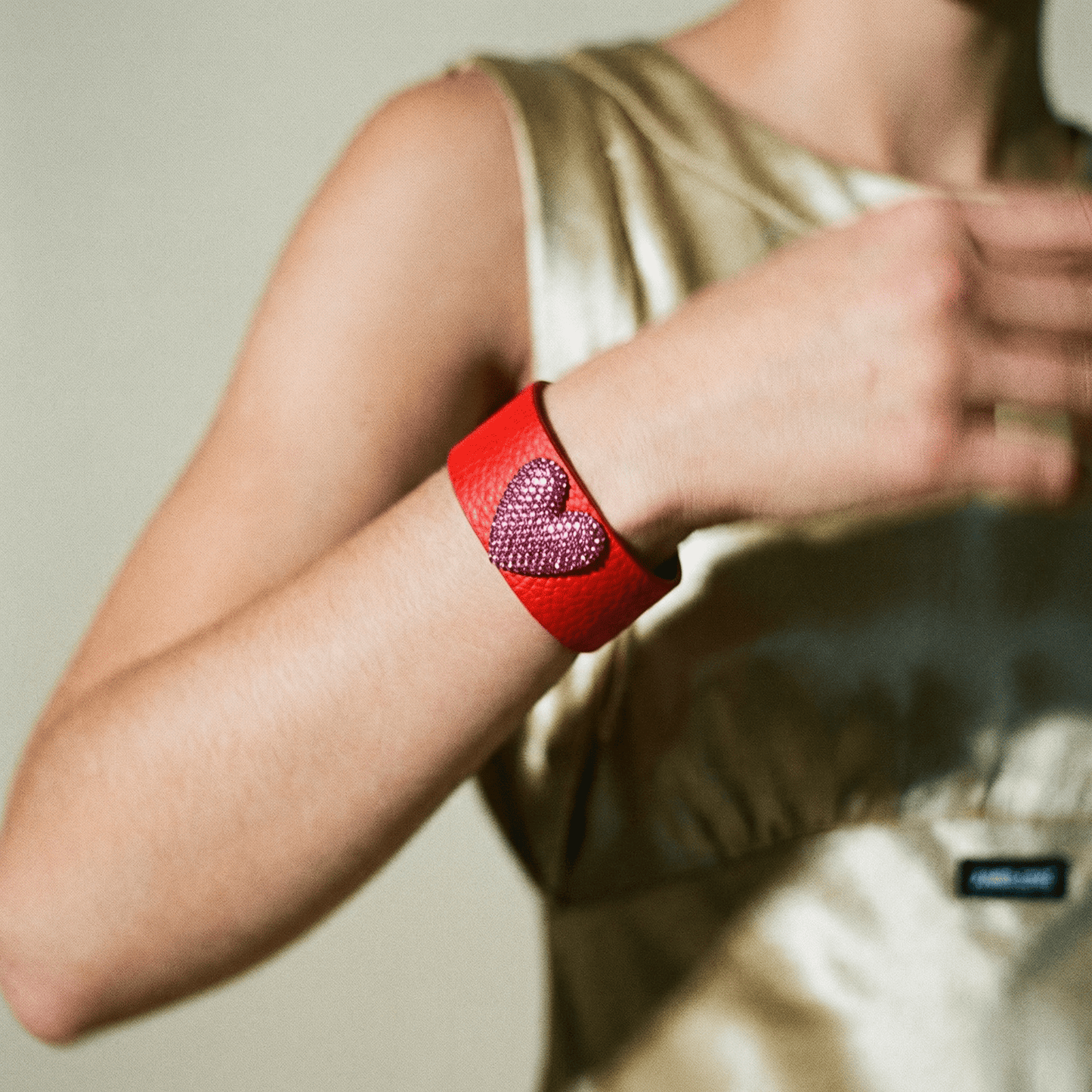 Little L Red Leather Cuff - Bracelet