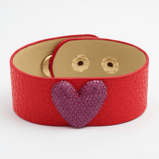Little L Red Leather Cuff - Bracelet