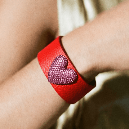 Little L Red Leather Cuff - Bracelet