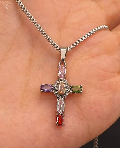 Madonna Encrusted Silver Jewel Necklace-