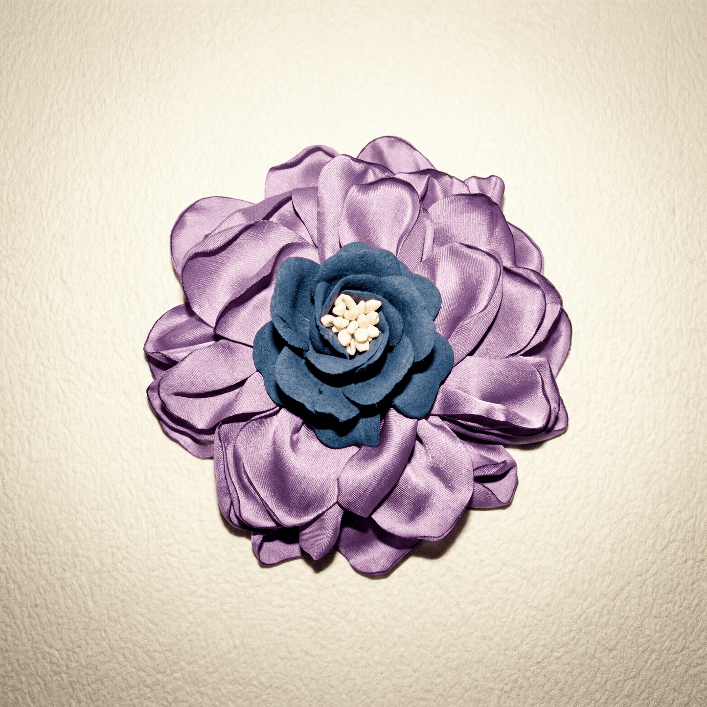 Mauve Satin and Dusty Blue Floral Brooch - Brooch
