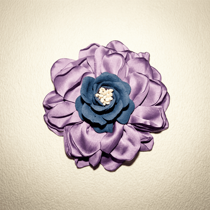 Mauve Satin and Dusty Blue Floral Brooch - Brooch