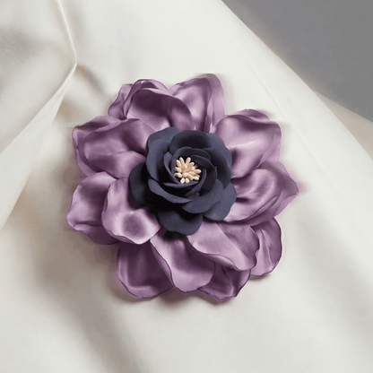 Mauve Satin and Dusty Blue Floral Brooch - Brooch