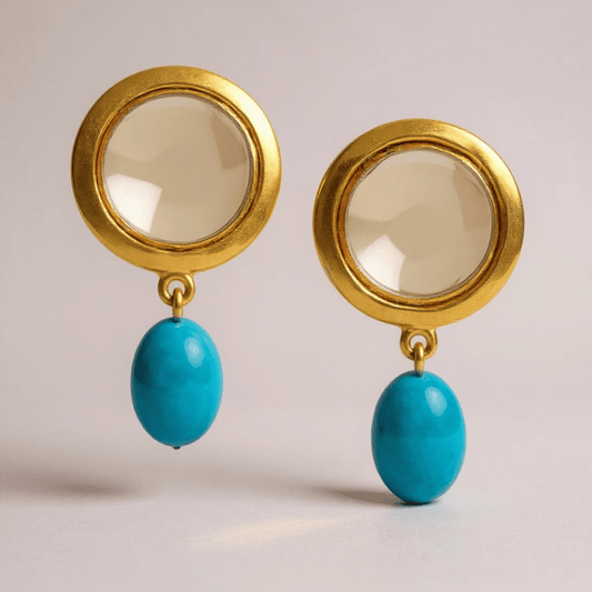 Moonlight Turquoise and Gold Earrings - 