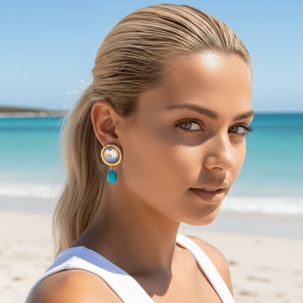 Moonlight Turquoise and Gold Earrings - 