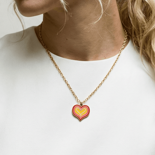 Orange Pink and Red Mini Heart Gold Plated Necklace - Necklace