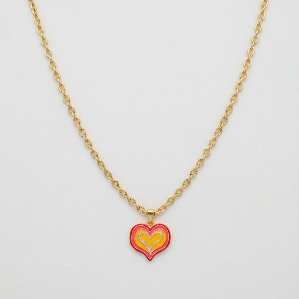 Orange Pink and Red Mini Heart Gold Plated Necklace - Necklace