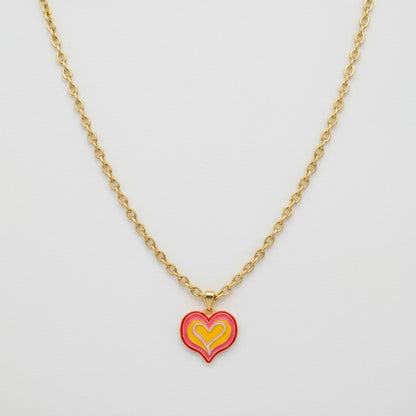 Orange Pink and Red Mini Heart Gold Plated Necklace - Necklace