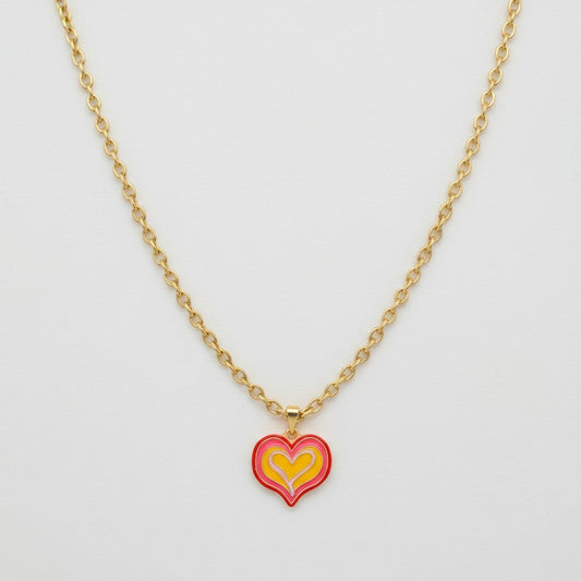 Orange Pink and Red Mini Heart Gold Plated Necklace - Necklace