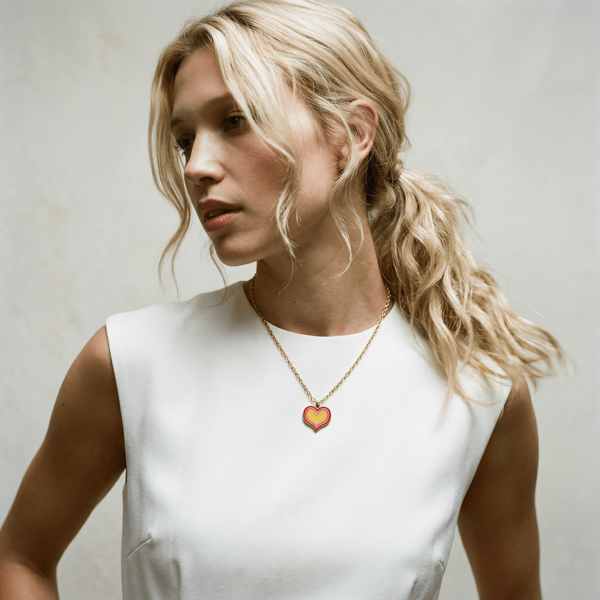 Orange Pink and Red Mini Heart Gold Plated Necklace - Necklace