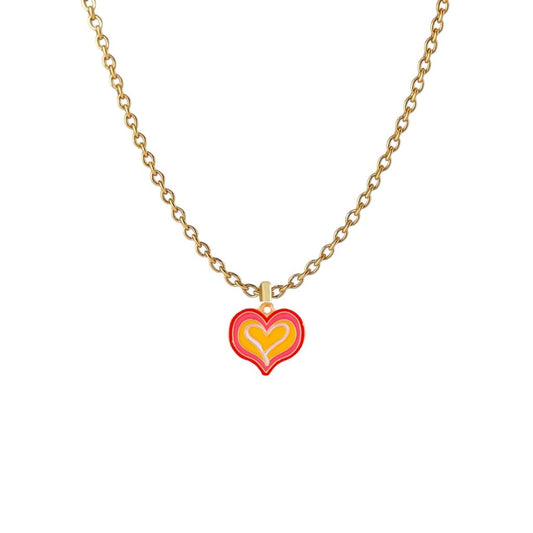 Orange Pink and Red Mini Heart Gold Plated Necklace - Necklace