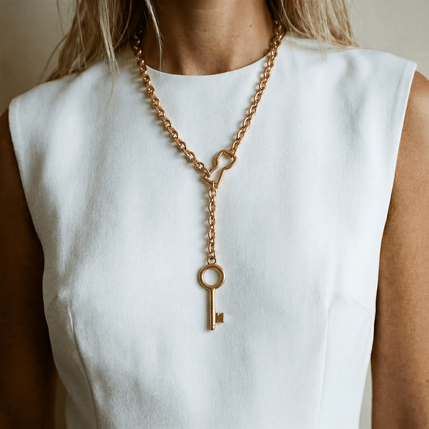 Organic Key Matte Gold Necklace - Necklace