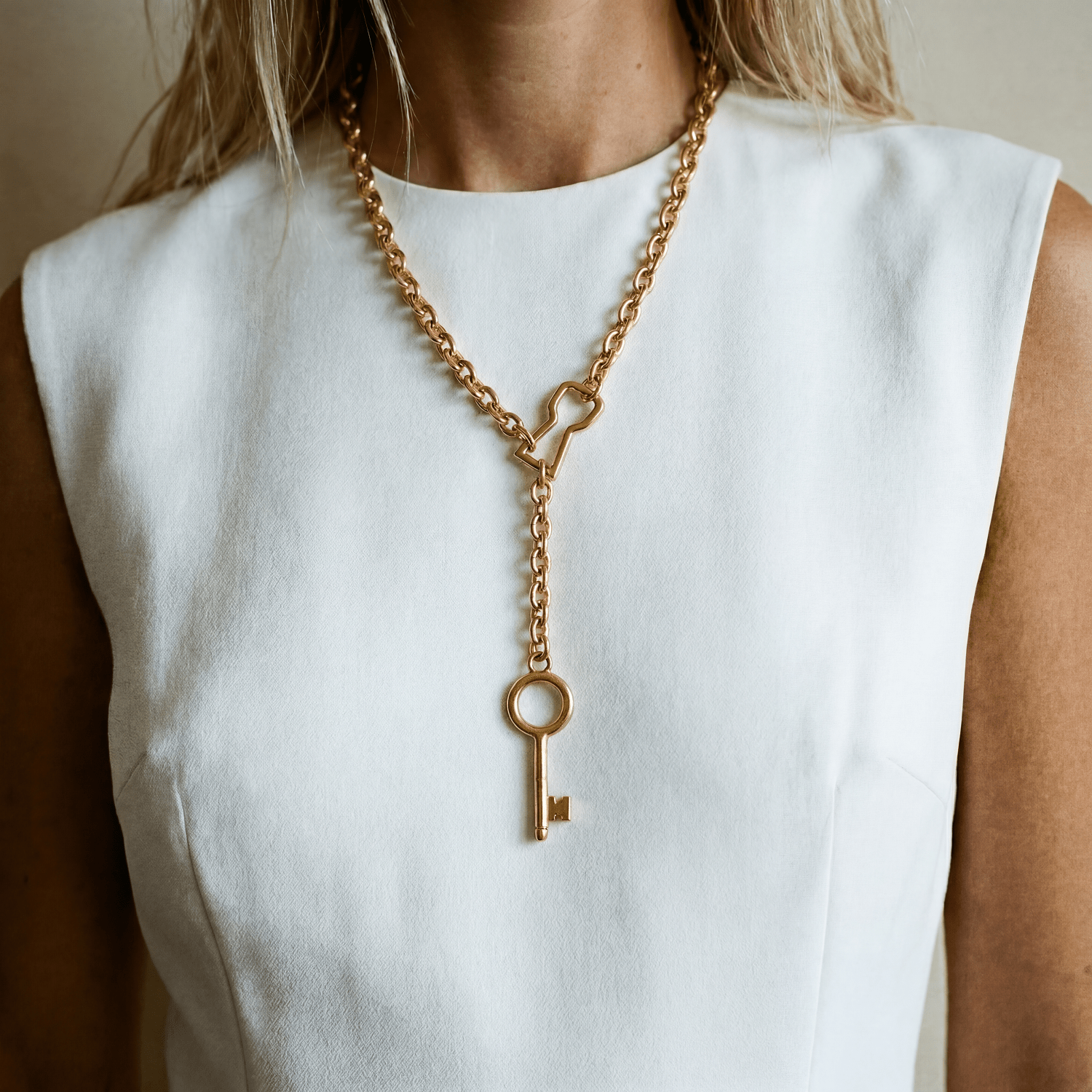 Organic Key Matte Gold Necklace - Necklace