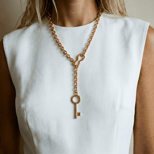 Organic Key Matte Gold Necklace - Necklace