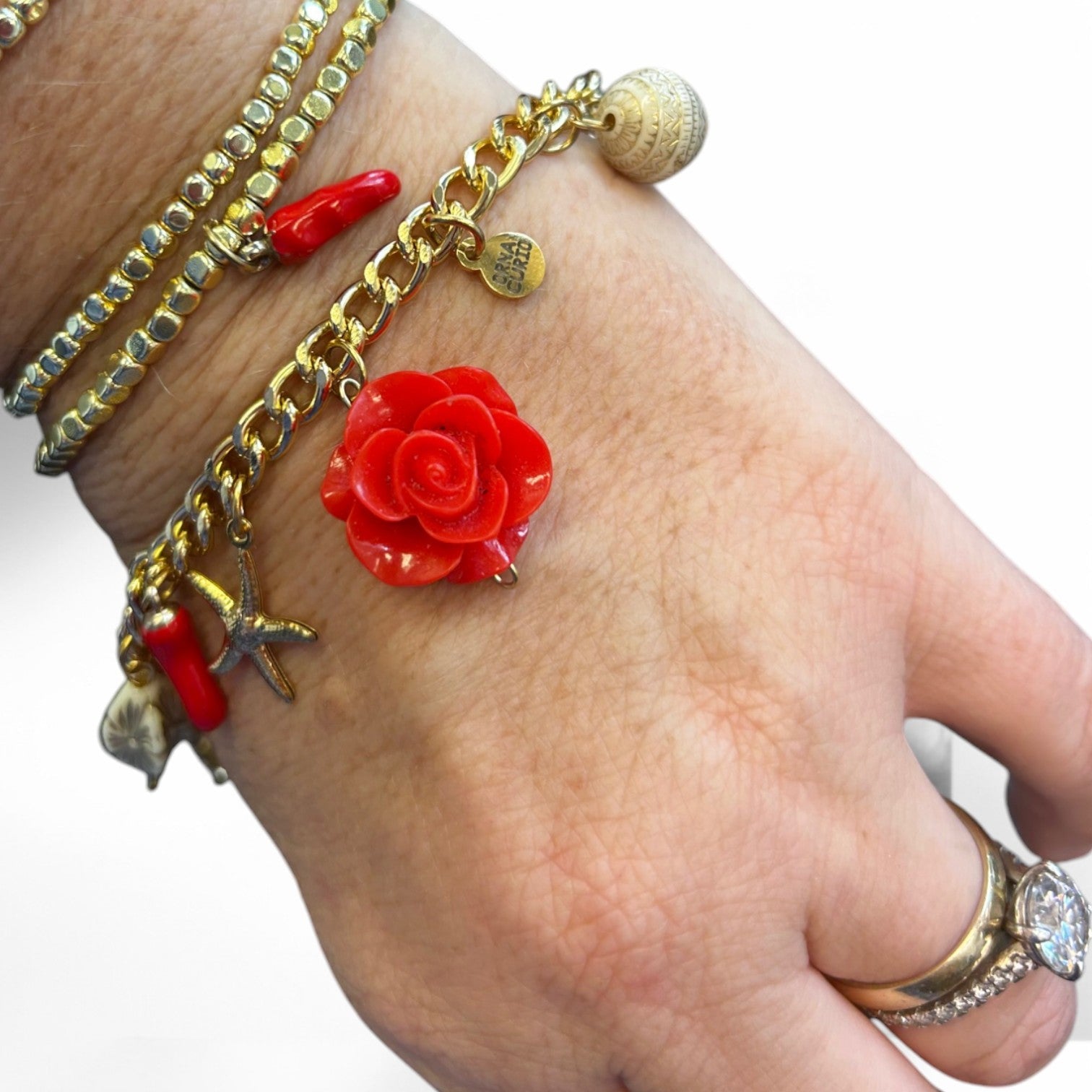 Orna Signature Gold Red Charm Bracelet - Bracelet