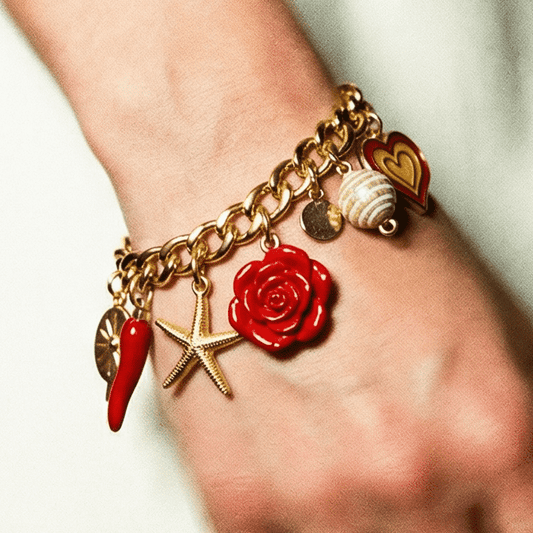 Orna Signature Vintage Gold Red Charm Bracelet - Bracelet
