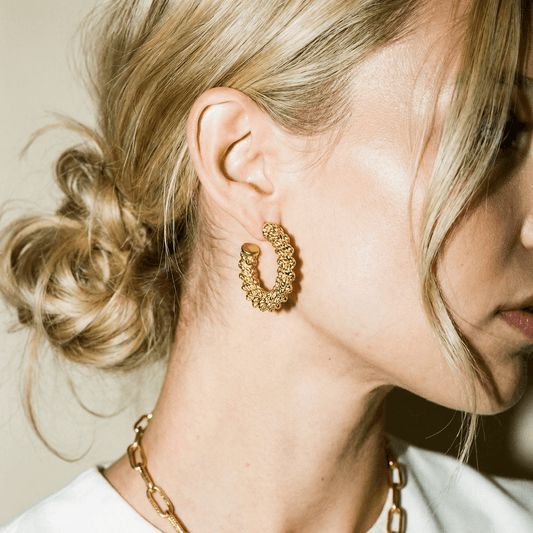 Ornate 18k Gold Plated Hoops - earrings