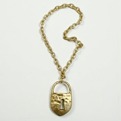 Padlock Gold Plated Statement Necklace - Necklace
