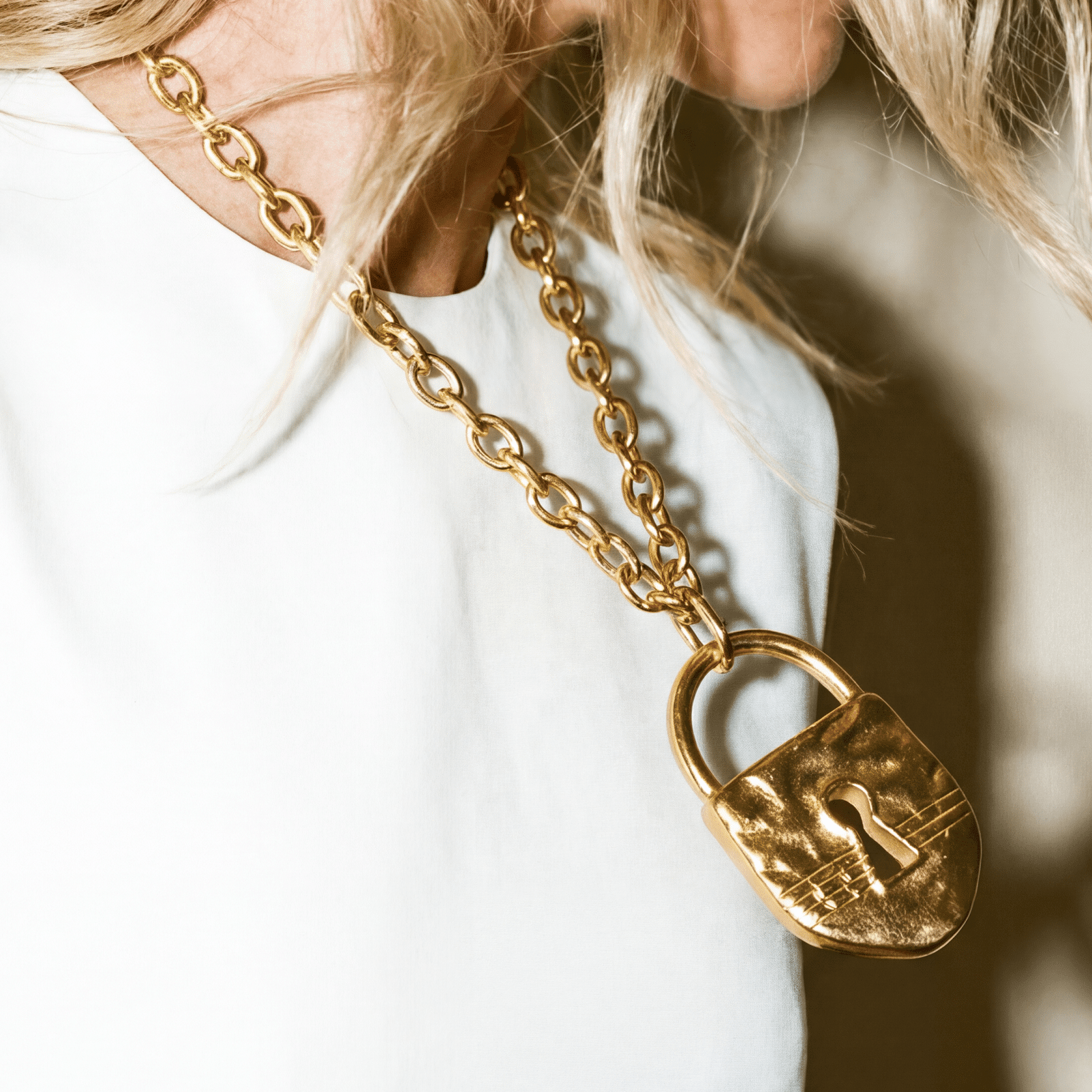 Padlock Gold Plated Statement Necklace - Necklace