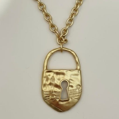 Padlock Gold Plated Statement Necklace - Necklace