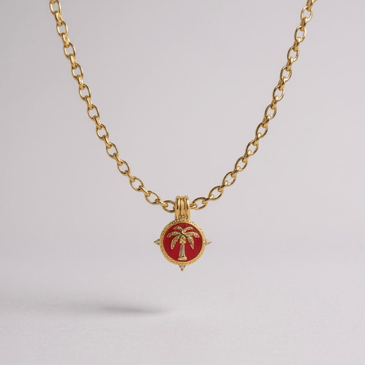Palm Tree Ruby Red and Gold Tarot Necklace PRE - ORDER - Necklace