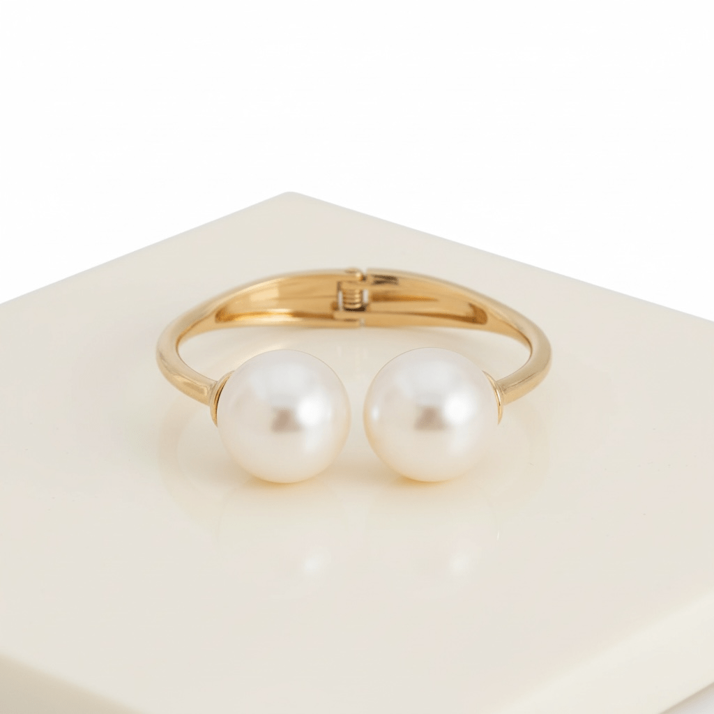 Pearl Gold Statement Bangle - Bracelet
