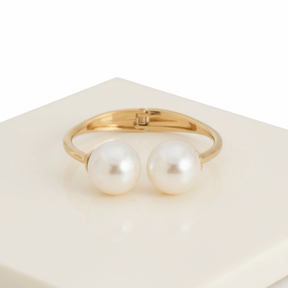 Pearl Gold Statement Bangle - Bracelet