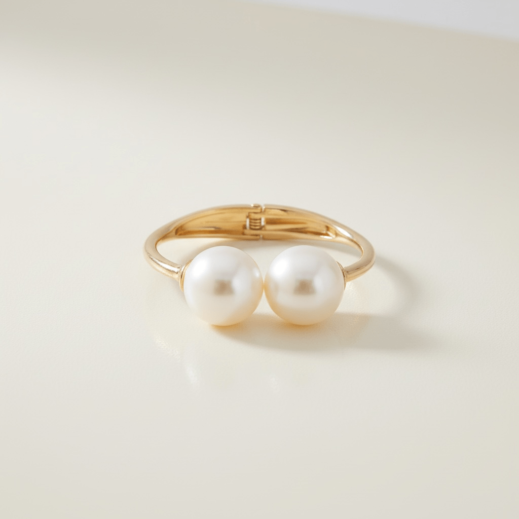Pearl Gold Statement Bangle - Bracelet