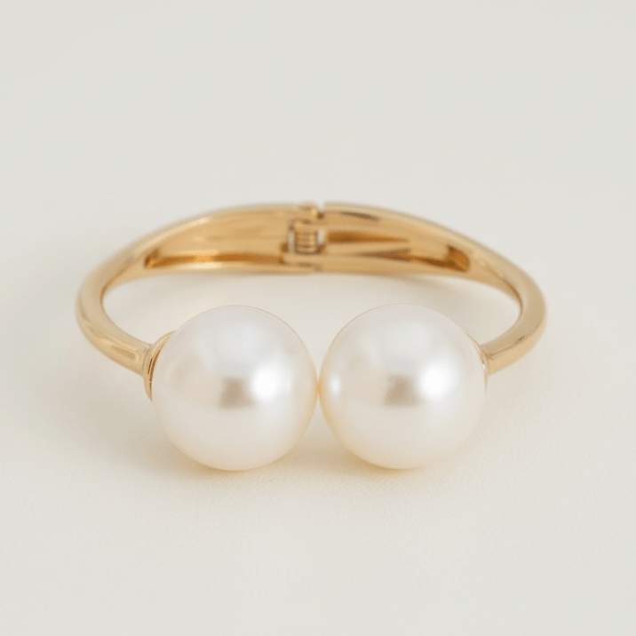Pearl Gold Statement Bangle - Bracelet