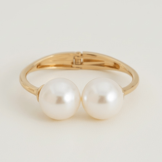 Pearl Gold Statement Bangle - Bracelet