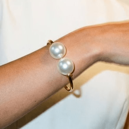 Pearl Gold Statement Bangle - Bracelet