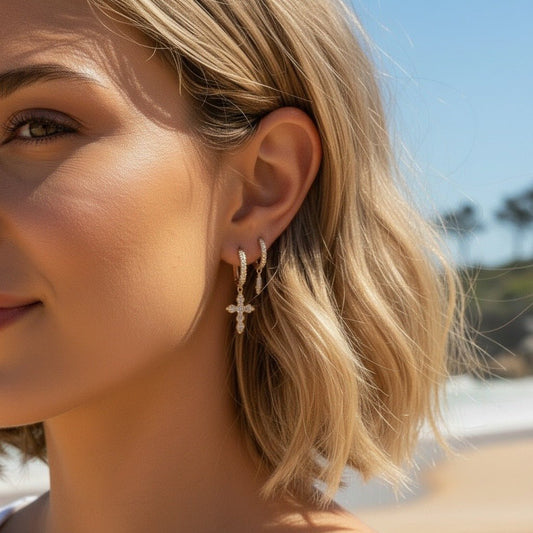 Petite Cross 18k Gold Plated Earrings - 