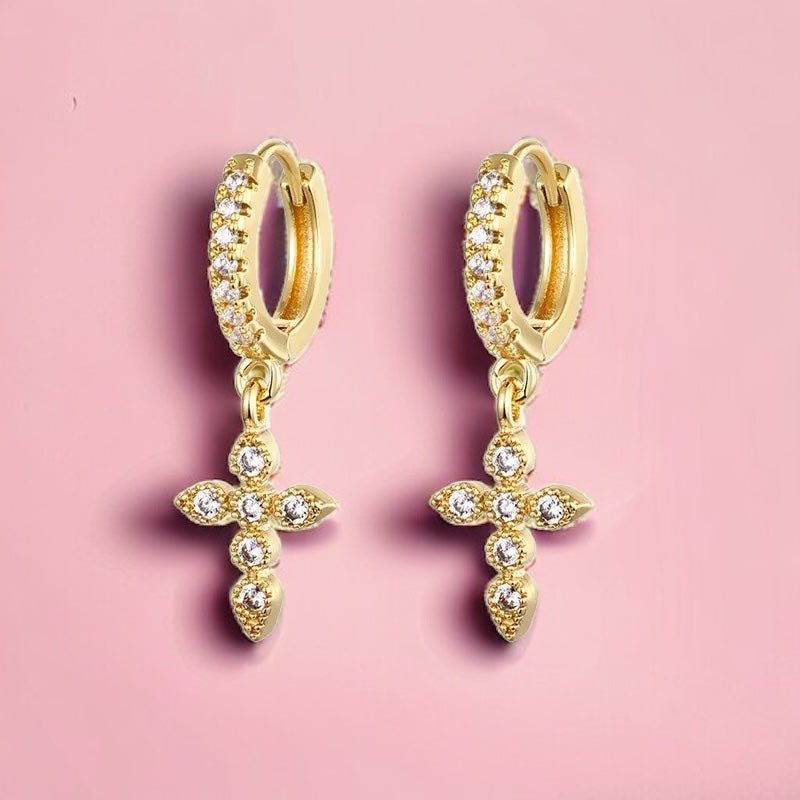 Petite Cross 18k Gold Plated Earrings-