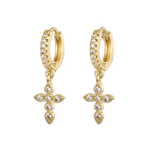 Petite Cross 18k Gold Plated Earrings-