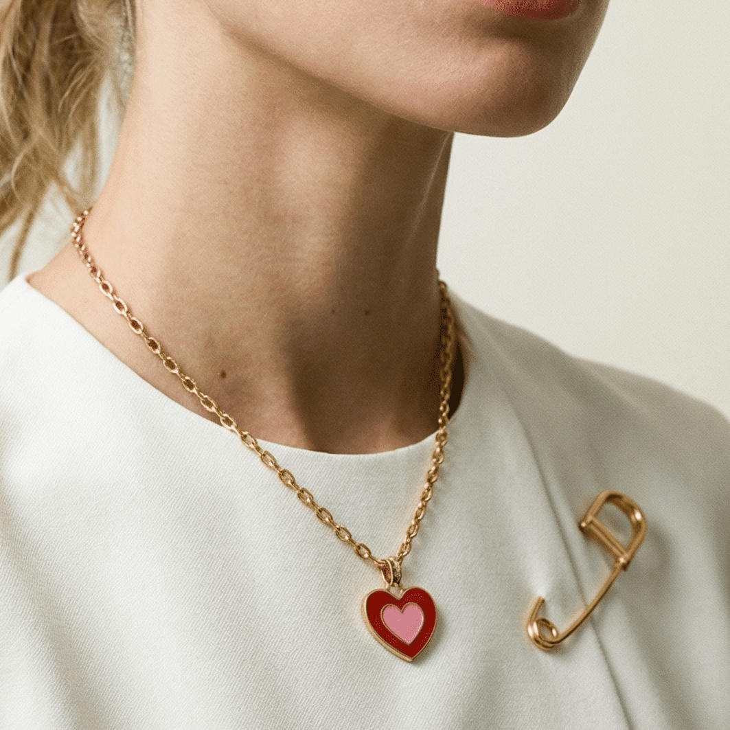 Pink and Red Mini Heart Gold Plated Necklace - Necklace