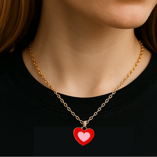 Pink and Red Mini Heart Gold Plated Necklace - Necklace