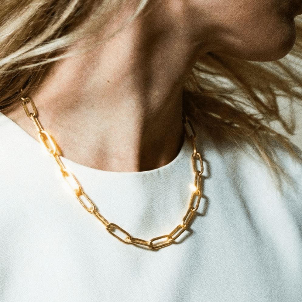 Plain Paperclip Chain 14K Gold Plated Necklace - 