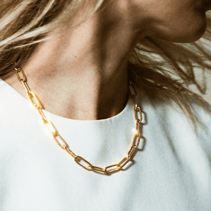 Plain Paperclip Chain 14K Gold Plated Necklace - 