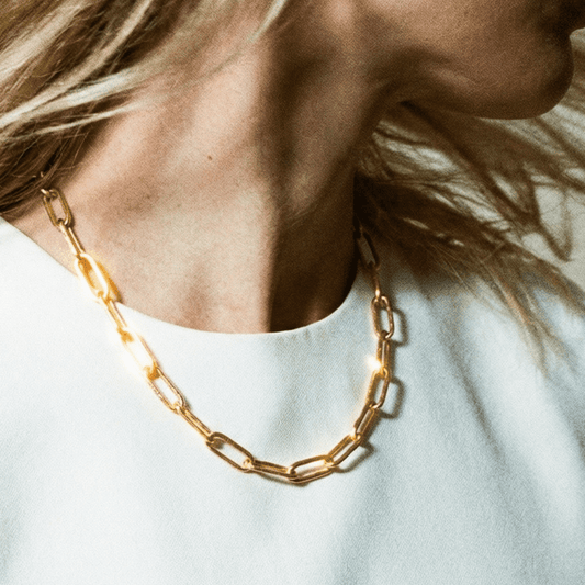 Plain Paperclip Chain 14K Gold Plated Necklace - 