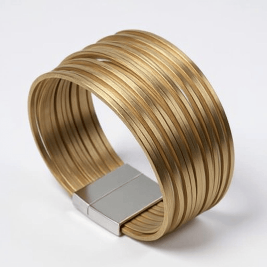 Rebel Rebel Gold Leather Cuff - Bracelet