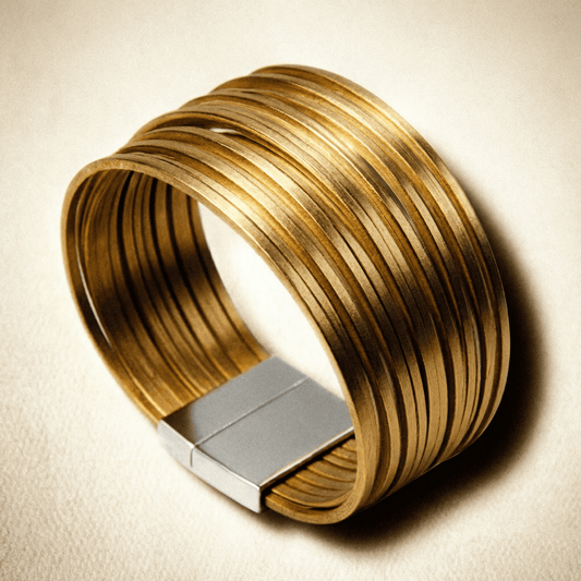 Rebel Rebel Gold Leather Cuff - Bracelet