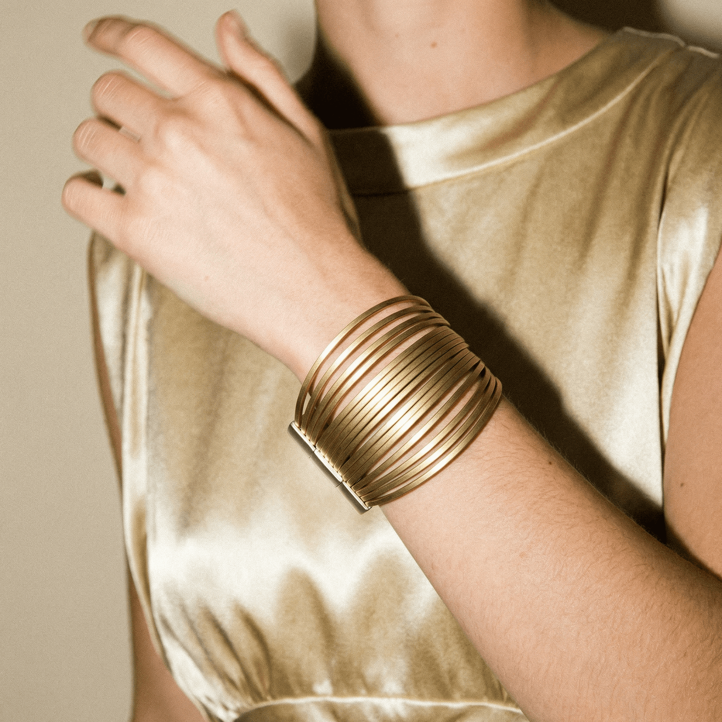 Rebel Rebel Gold Leather Cuff - Bracelet
