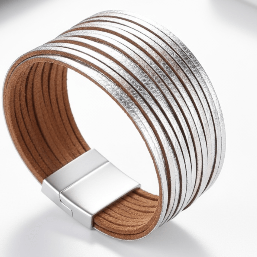 Rebel Rebel Silver Leather Cuff - Bracelet