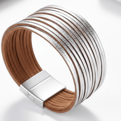 Rebel Rebel Silver Leather Cuff - Bracelet