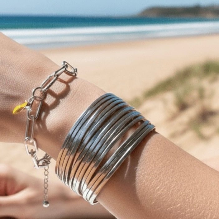 Rebel Rebel Silver Leather Cuff - Bracelet