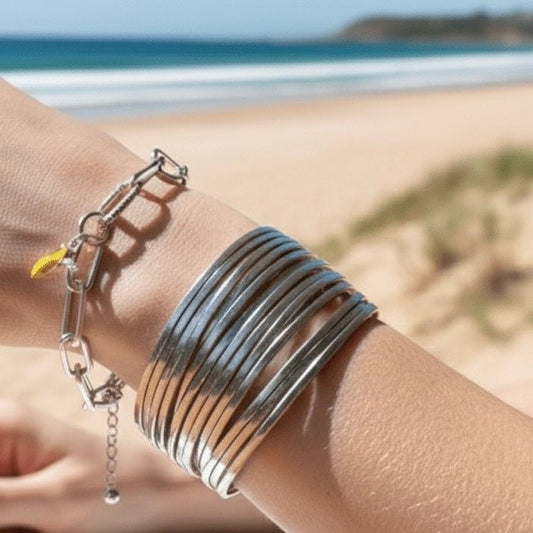 Rebel Rebel Silver Leather Cuff - Bracelet