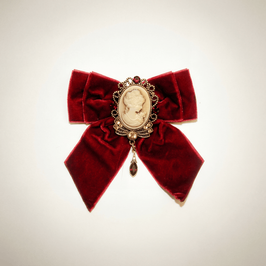 Red Velvet Bow Cameo Brooch - Brooch