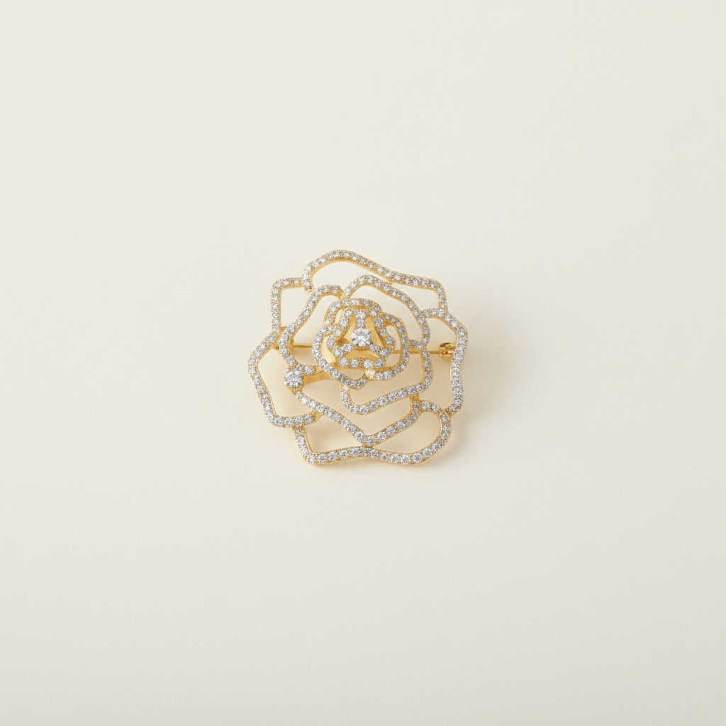 Rosa Gold and Diamante Brooch - Brooch