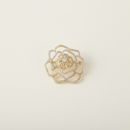 Rosa Gold and Diamante Brooch - Brooch