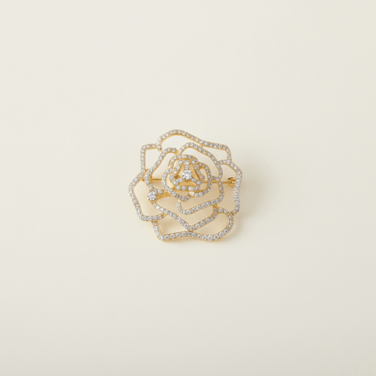 Rosa Gold and Diamante Brooch - Brooch